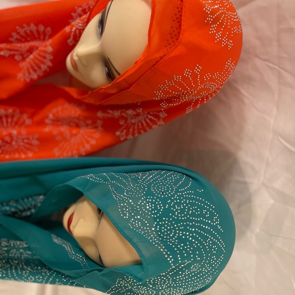 Orange and light green Romantic chiffon scarf with Rhinestone Shawl - Picture 4 of 16